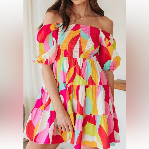 FLYING TOMATO Sweet Dreams Pink Abstract Mini Babydoll Dress- Size Small - Picture 3 of 10